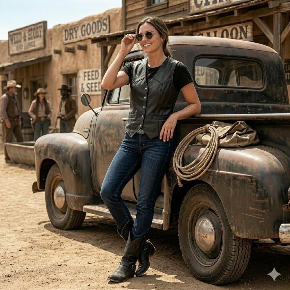 Scully Black Leather Vest - Silver Buttons Western Cowgirl Unisex Biker Vest XL